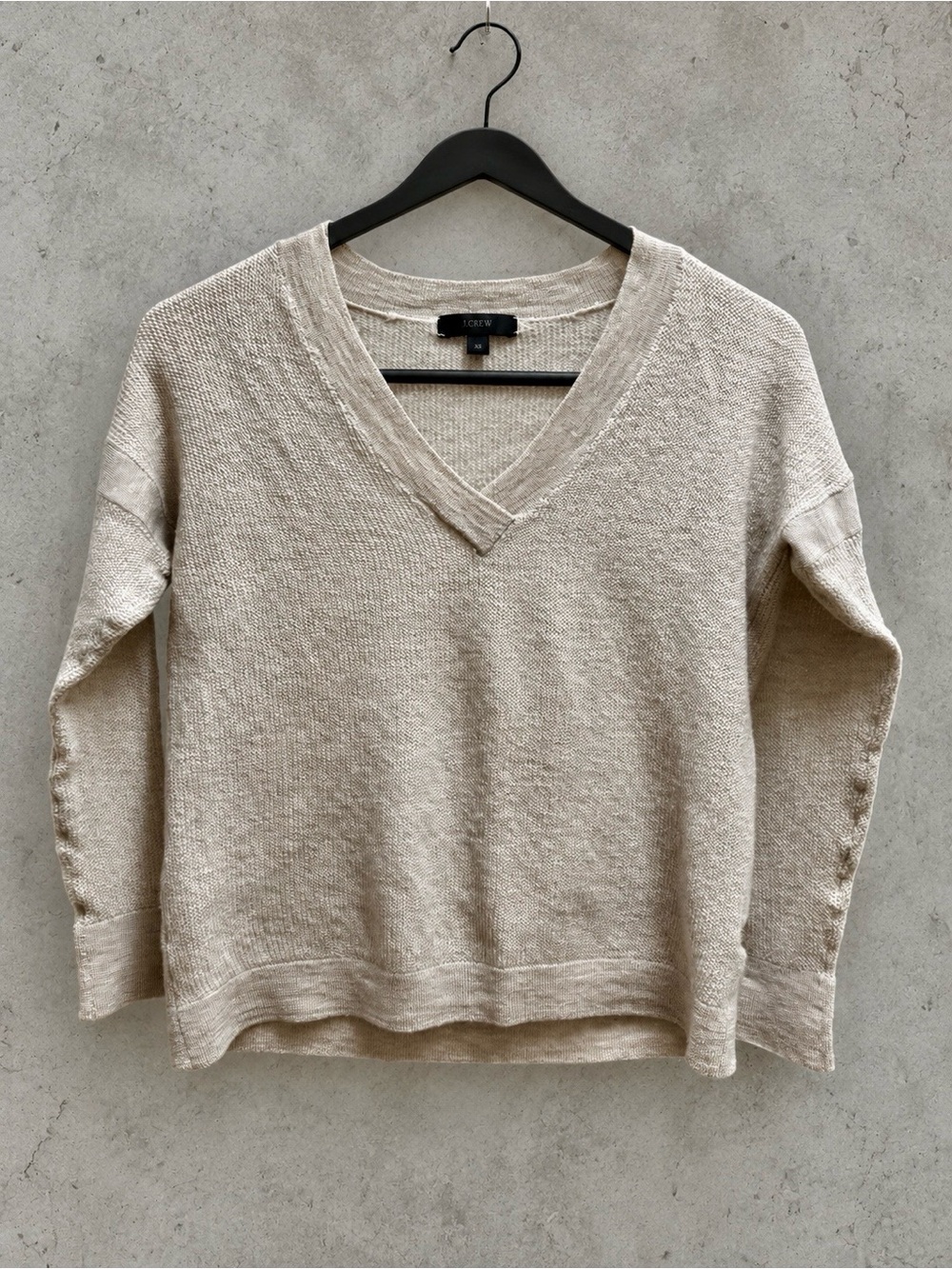 J.Crew Sweater Women’s XS Oatmeal Beige Textured Knit V-Neck Long Sleeve